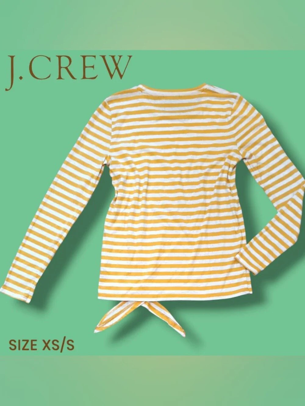 JCrew Women's Yellow & White Stripe Tie-Hem Long Sleeve Top